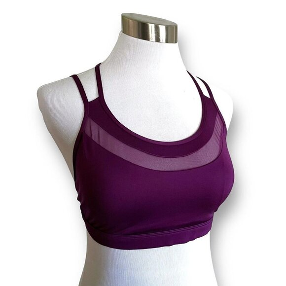 Victorias Secret Sports Bra Sz M Purple Mesh Panel Strappy Back Low Impact Yoga - Picture 2 of 7